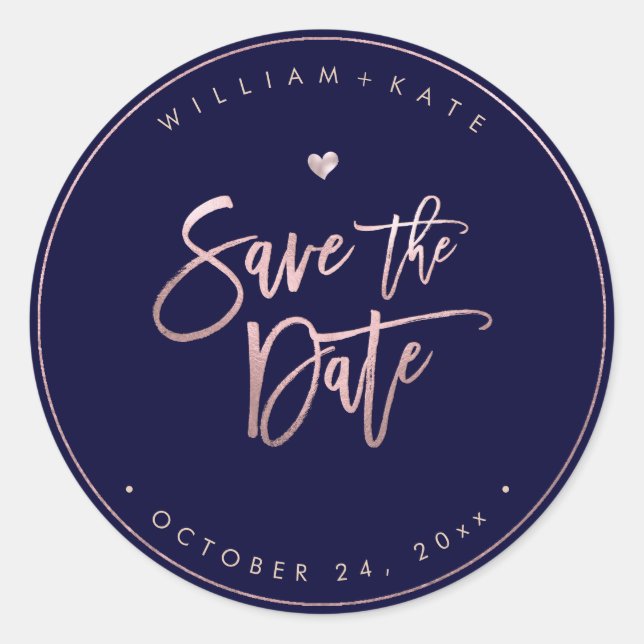 Save the Date, Rose Gold Script, DIY Background Classic Round Sticker (Front)