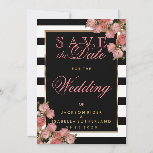 Save the Date Rose Gold with Black and White (Front)