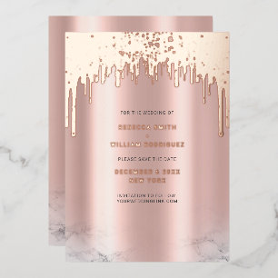 Save The Date Rosegold Glitter Drips Foil Cards