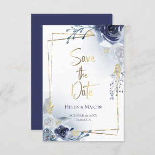Save the Date roses and faux gold frame Invitation
