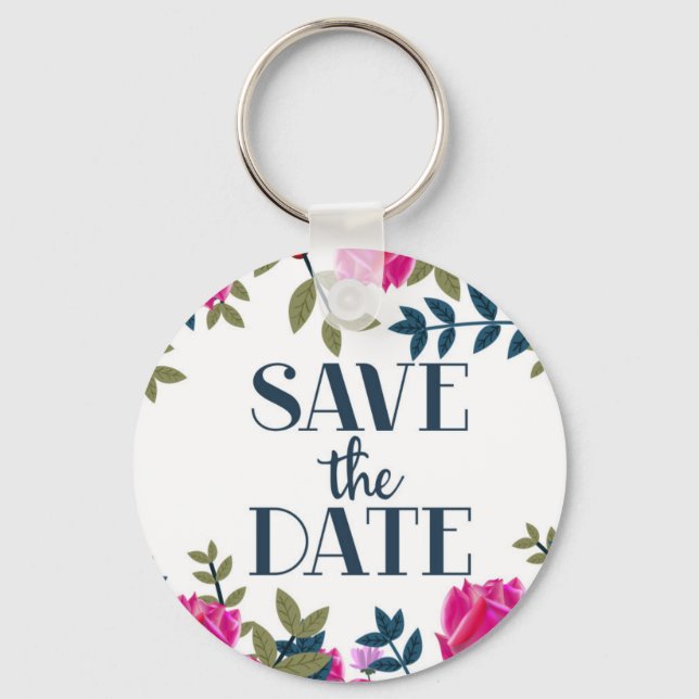 Save The Date Roses and Petals. Key Ring (Front)