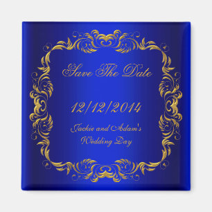 SAVE THE DATE Royal Blue Gold Magnet