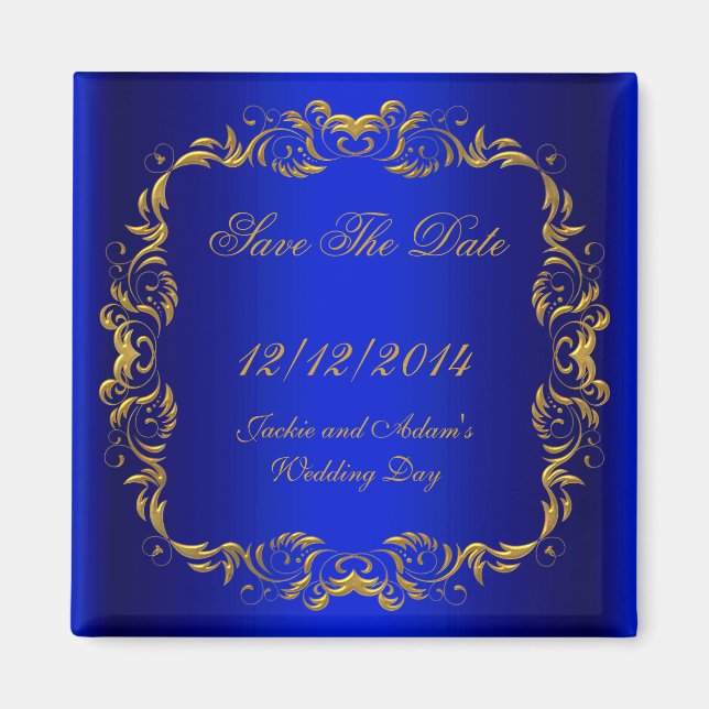 SAVE THE DATE  Royal Blue Gold Magnet (Front)