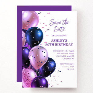 Save the Date Royal Purple 50th Birthday Party Invitation
