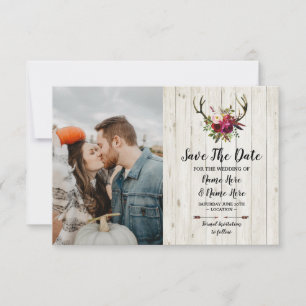 Save The Date Rustic Antlers Stag Floral Photo