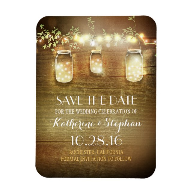 Save the Date Rustic Barn Wood Mason Jars Magnet (Vertical)