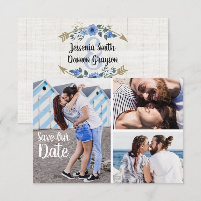 Save The Date Rustic Boho Arrows & Floral Photo Invitation (Front/Back)