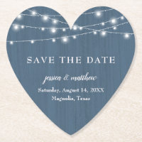 Save the Date Rustic Farmhouse Blue String Lights