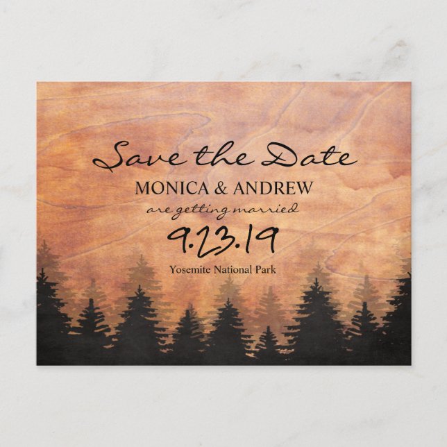 Save the Date Rustic Forest Postcard (Front)