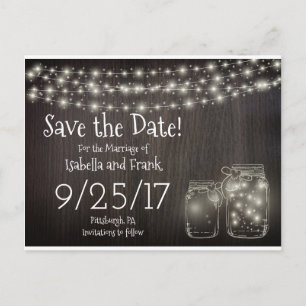 Save The Date-Rustic Mason Firefly Light Postcard