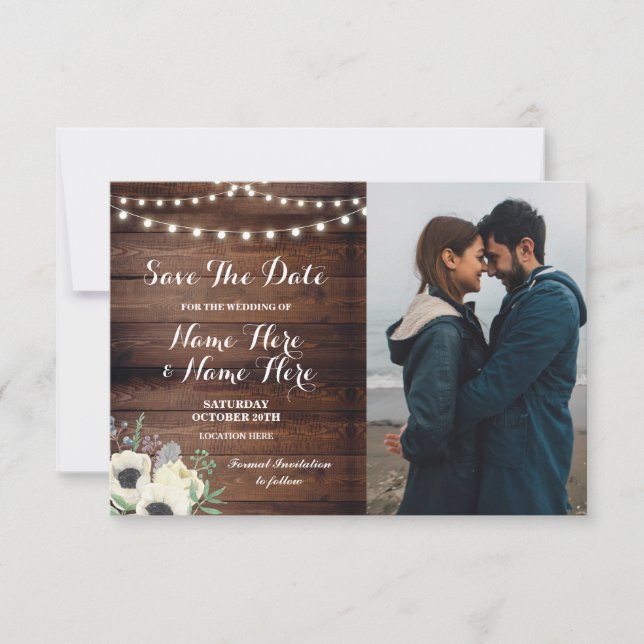 Save The Date Rustic Photo Floral Anemone (Front)