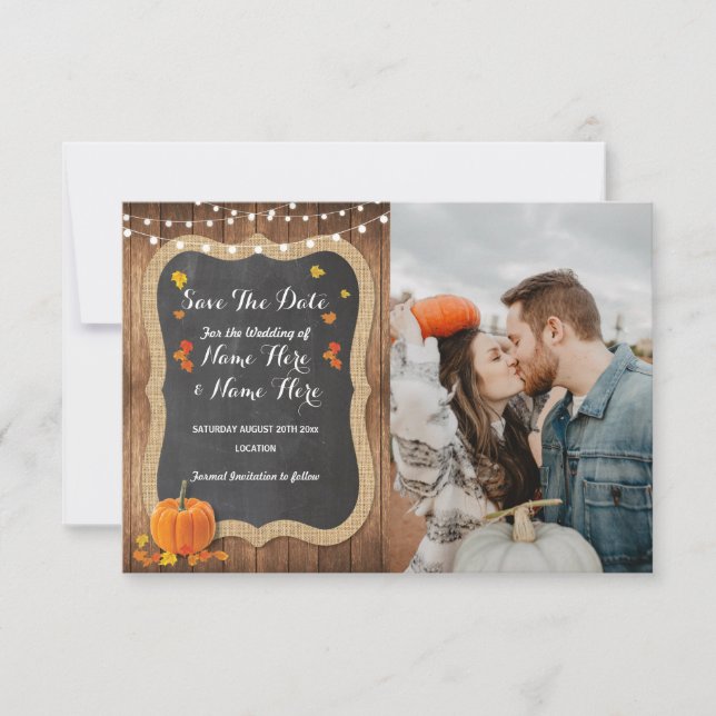 Save The Date Rustic Pumpkin Chalk Wood Invite (Front)