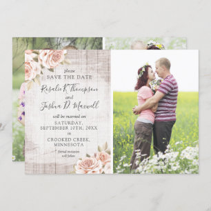 Save The Date Rustic Romantic Roses 4-Photo Card