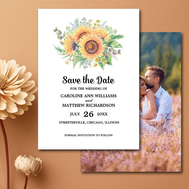 Save the Date. Rustic Sunflower Wedding Photo Card (Creator Uploaded)