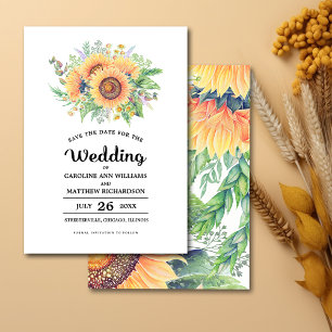 Save the Date. Rustic Sunflowers Wedding Invitation