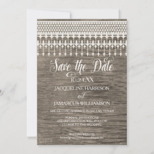 Save the Date Rustic Vintage Lace Wooden Fence Invitation