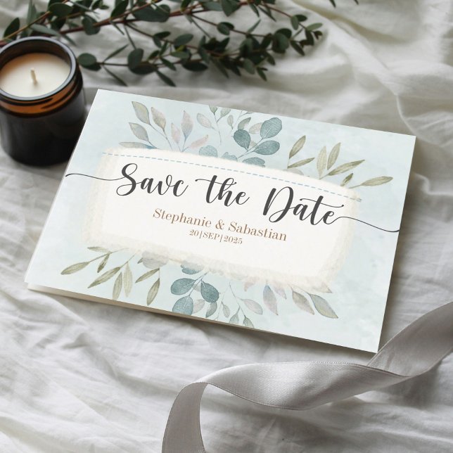 Save the Date Rustic Watercolor Dusty Blue Announcement Postcard (Creator Uploaded)