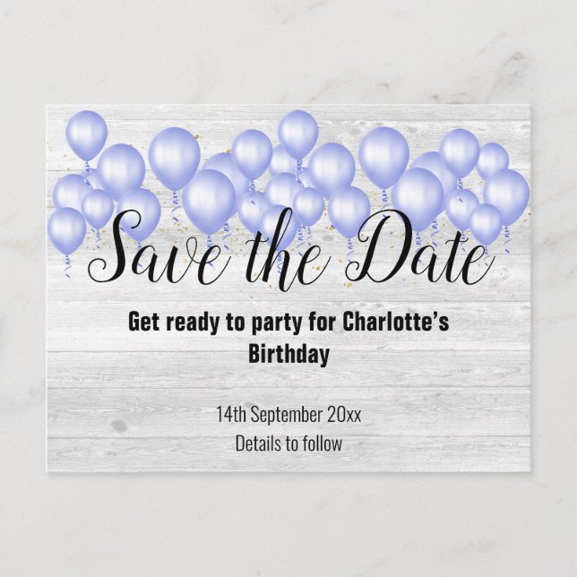 Save the Date Rustic Whitewashed Timber Balloon Announcement Postcard (Front)