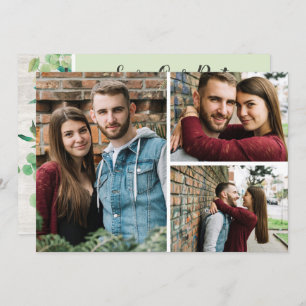 Save The Date Rustic Wood Botanical 3-Photo Card