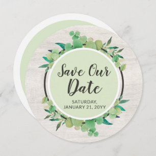 Save The Date Rustic Wood & Eucalyptus Botanical Invitation