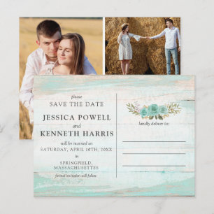 Save The Date Rustic Wood Floral Photo Collage Postcard