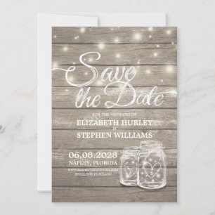 Save The Date Rustic Wood Mason Jar String Lights