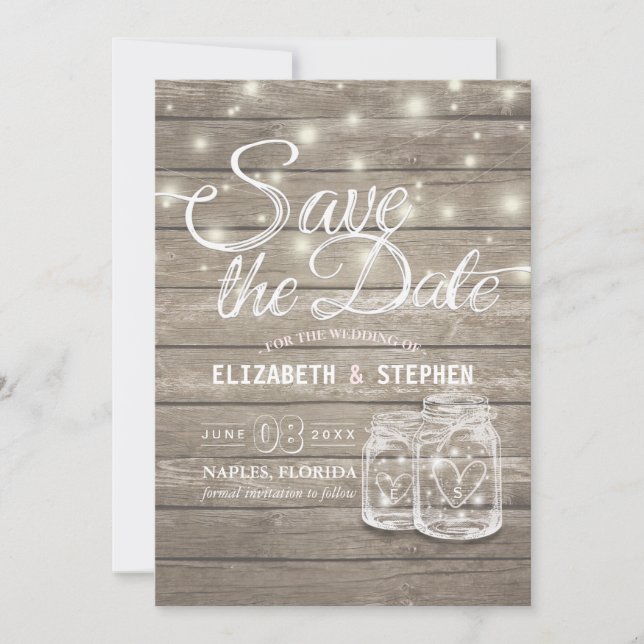 Save The Date Rustic Wood Mason Jar String Lights (Front)