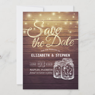Save The Date Rustic Wood Mason Jar String Lights