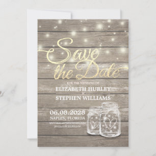 Save The Date Rustic Wood Mason Jar String Lights