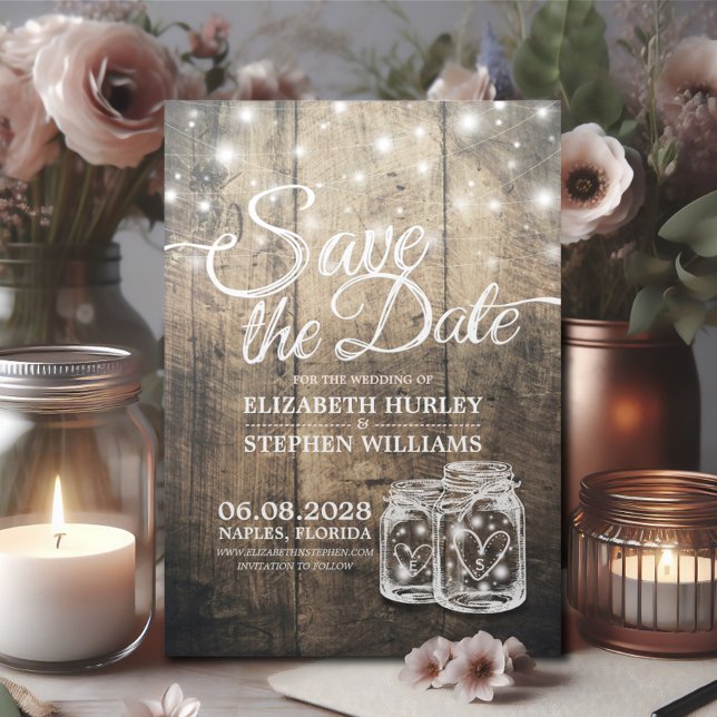 Save The Date Rustic Wood Mason Jar String Lights (Creator Uploaded)