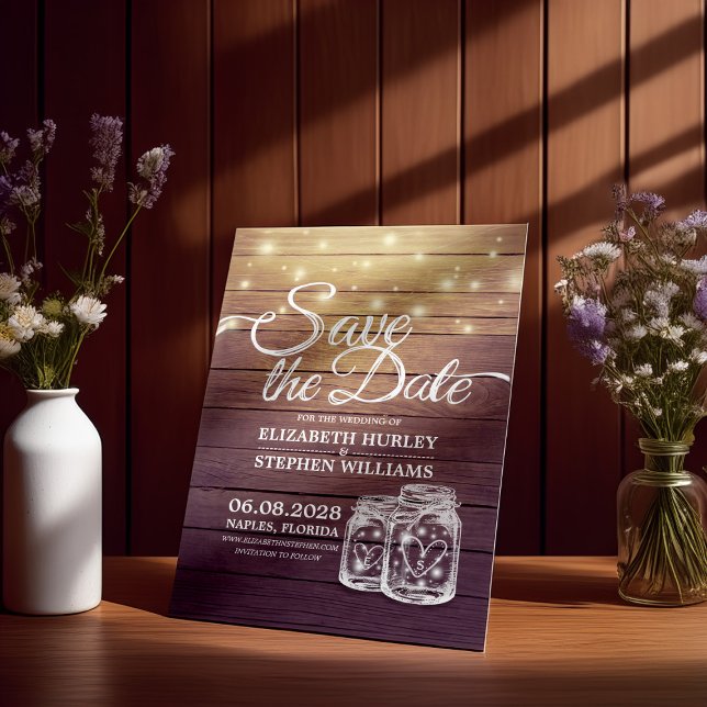 Save The Date Rustic Wood Mason Jar String Lights (Creator Uploaded)