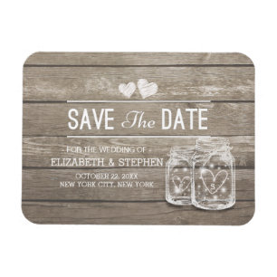 Save The Date Rustic Wood Mason Jar String Lights Magnet