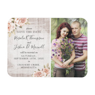 Save The Date Rustic Wood & Romantic Roses Photo Magnet
