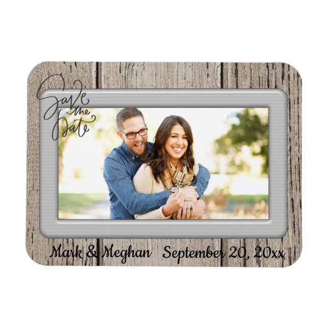 Save the Date Rustic Wooden with Photo Magnet (Horizontal)