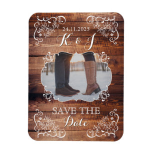 Save the Date Rustic Woodland Wedding Photo Wood Magnet