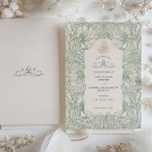 Save the Date Sage Green Muslim Islamic Morris Invitation