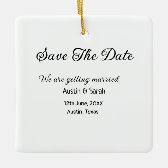 Save the date scan QR wedding website modern text Ceramic Ornament (Front)