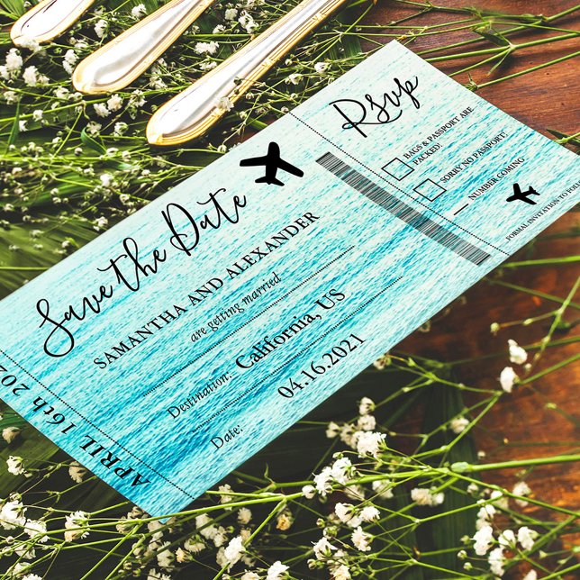 Save the date script beach plane boarding pass (Creator Uploaded)