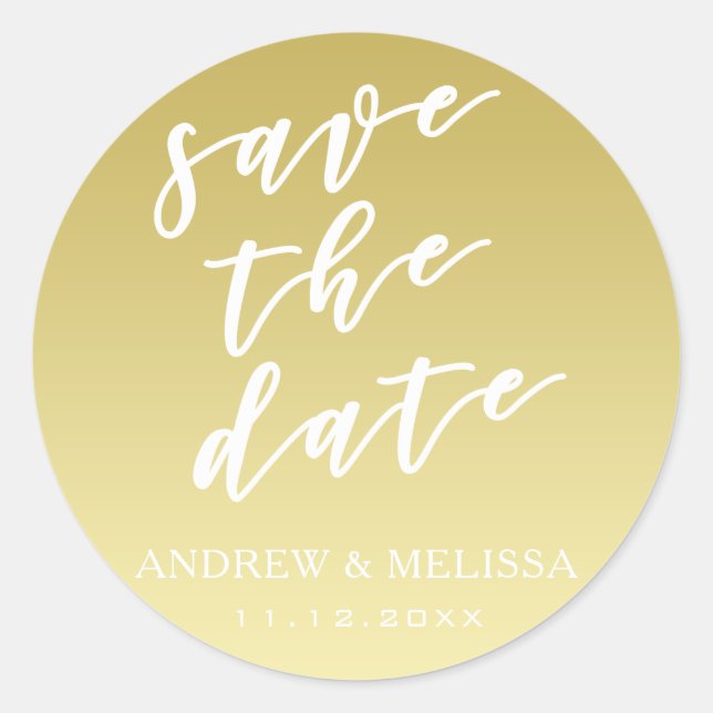 Save the Date, Script Faux Gold Wedding Sticker (Front)