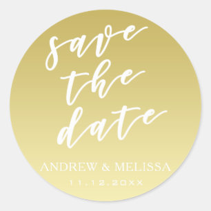 Save the Date, Script Faux Gold Wedding Sticker