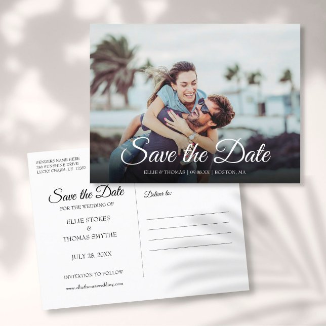 Save the Date Script Photo Modern Simple Announcement Postcard (Creator Uploaded)
