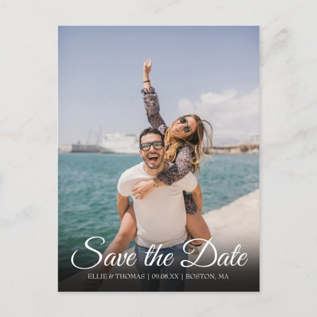 Save the Date Script Simple Elegant Photo Announcement Postcard (Front)