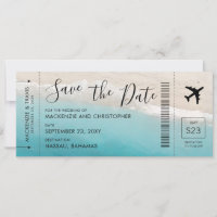 Save the Date Script Tropical Beach Boarding Pass