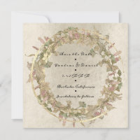 Save The Date Shabb Cottage Gold Floral Pink Ivory