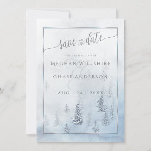 Save the Date Silver Blue Winter Wonderland