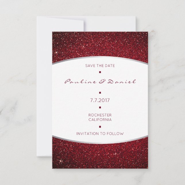 Save The Date Silver Burgundy White Grey Glitter (Front)