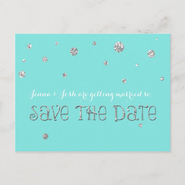SAVE THE DATE Silver Confetti Wedding Engagement Announcement Postcard (Front)