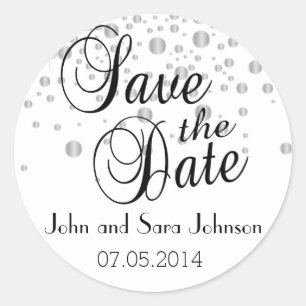 Save the Date   Silver Dots  Personalise Classic Round Sticker