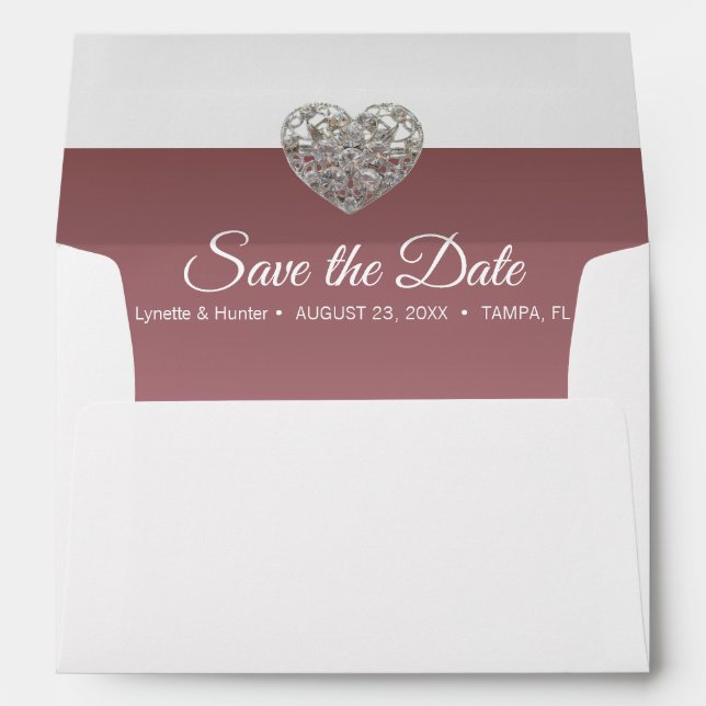 Save the Date - Silver Heart Brooch - Rose Envelope (Back (Bottom))