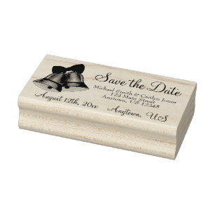Save the Date Silver Wedding Bells Personalised Rubber Stamp